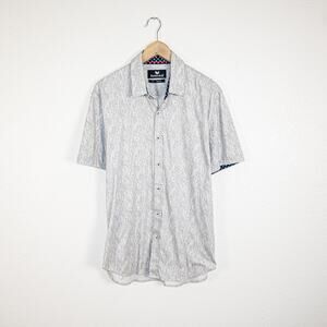 Butter Cloth Men's XL Slim fit Button up Shirt Gray print short sleeve